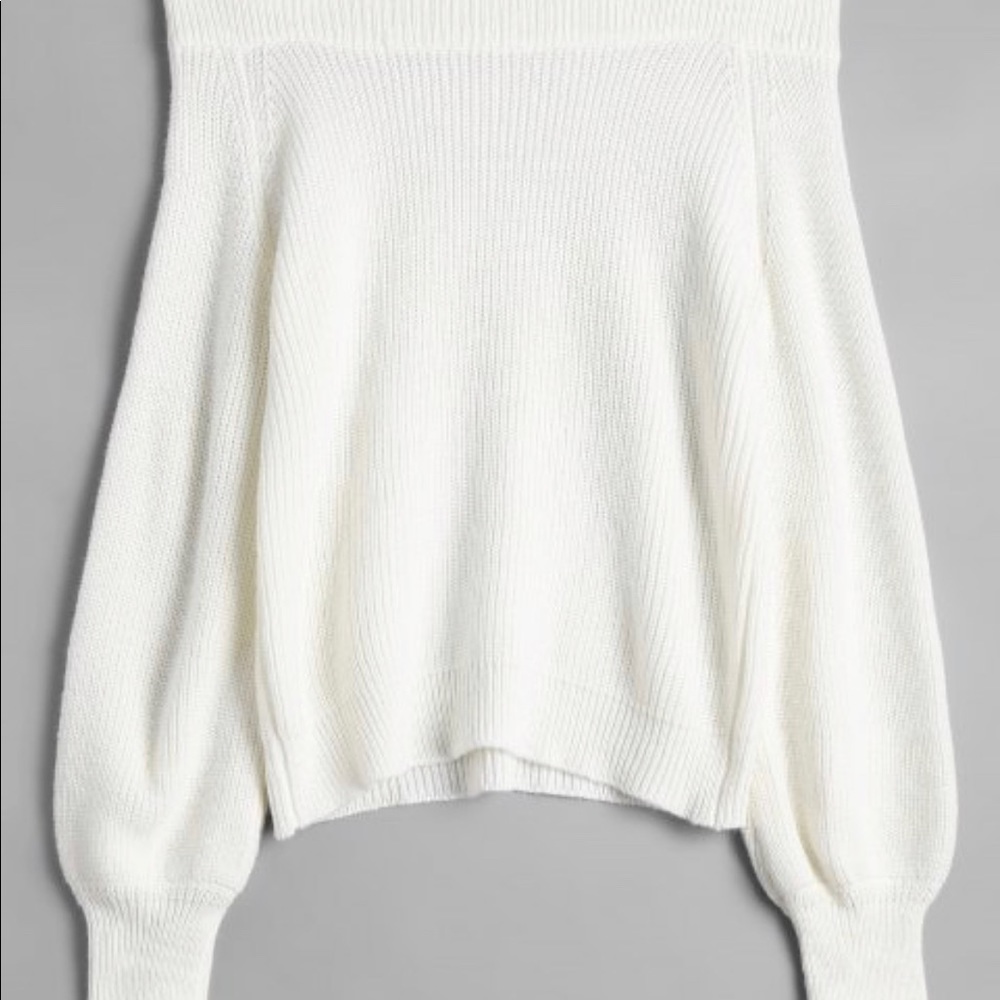 Off the shoulder white sweater